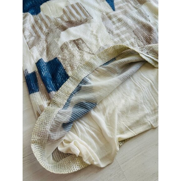 Elisa Cavaletti Women's Medium Italian Sequin Mesh Overlay Dress Beige/Blue - Picture 14 of 15